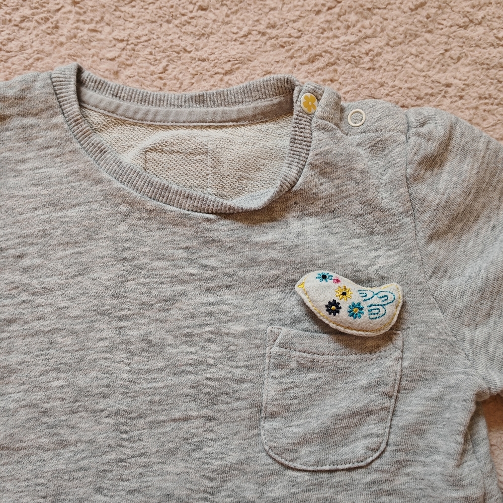 4/25 Mothercare Grey Long Sleeve Shirt With Bird Applique